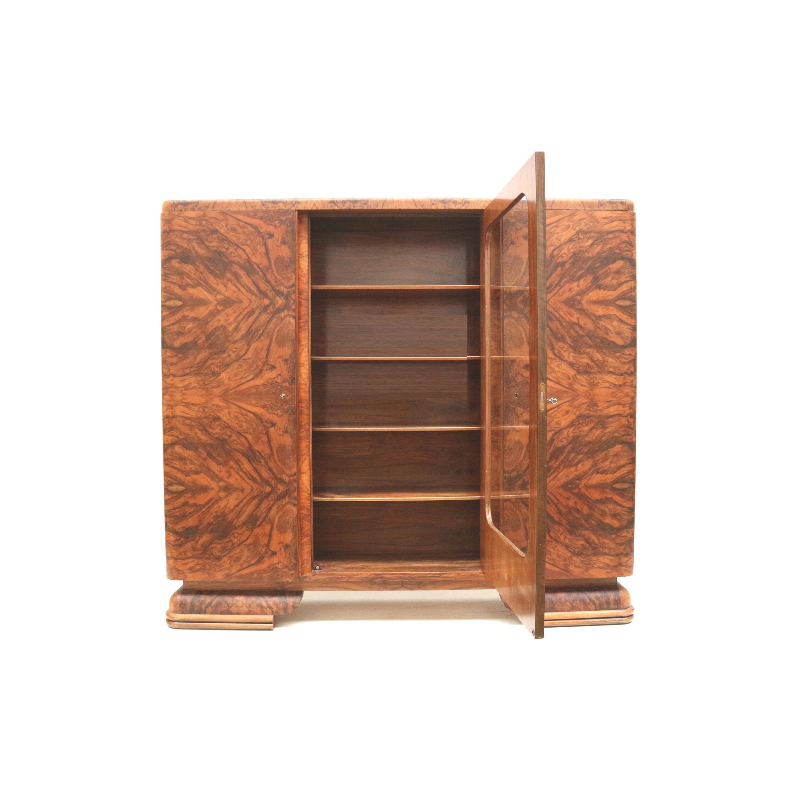 Large vintage burl walnut Art Deco cabinet made in the 1930s