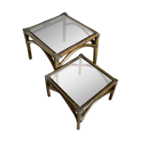 2 coffee tables, rattan sofa tips and smoked glass