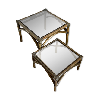2 coffee tables, rattan sofa tips and smoked glass