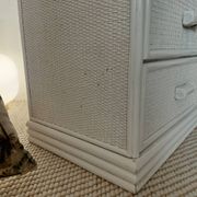 Vintage cane commode with 3 drawers - white patinated wood - seaside spirit
