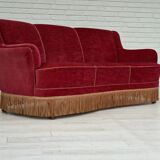 1970s, Danish vintage 2 seater "Banana" sofa, cherry-red velour, original very good condition.