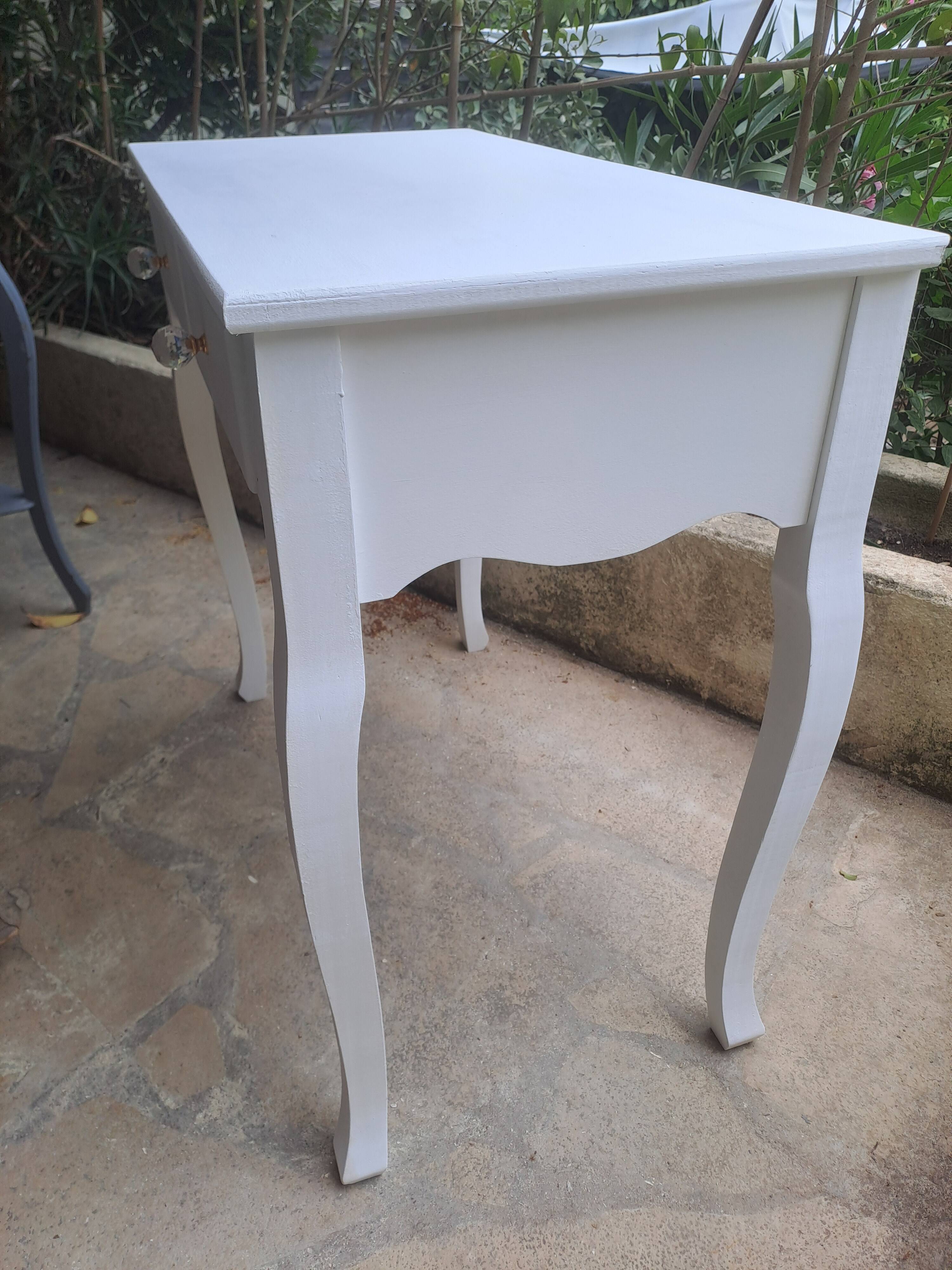 Dressing table console in white painted wood France 2000 / vintage retro classic bedroom decoration