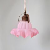 Scalloped pink satin glass pendant/lamp, 1920s-30s