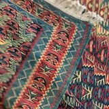 Pair of blue & green silk and wool kilims handmade persian rugs