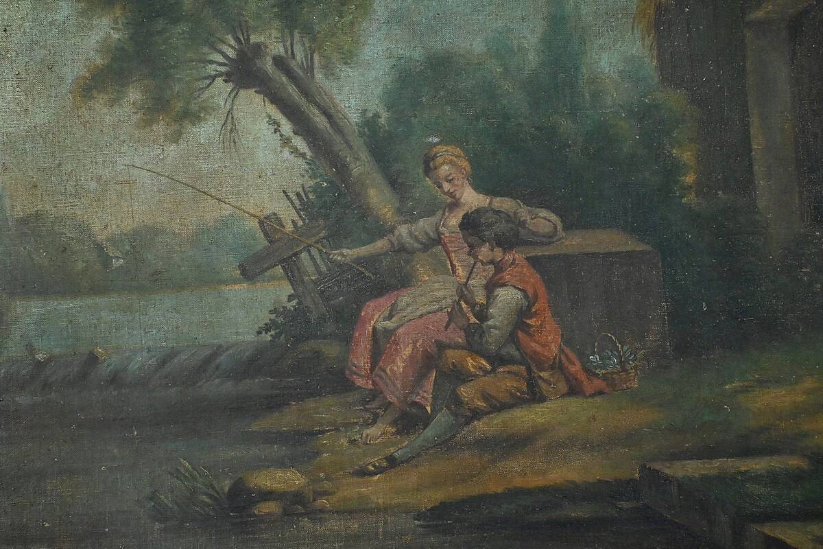 Painted Wooden Trumeau Mirror, Louis XV Style – Late 19th Century