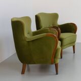 Danish art deco green velvet lounge chairs, 1940s. set of 2