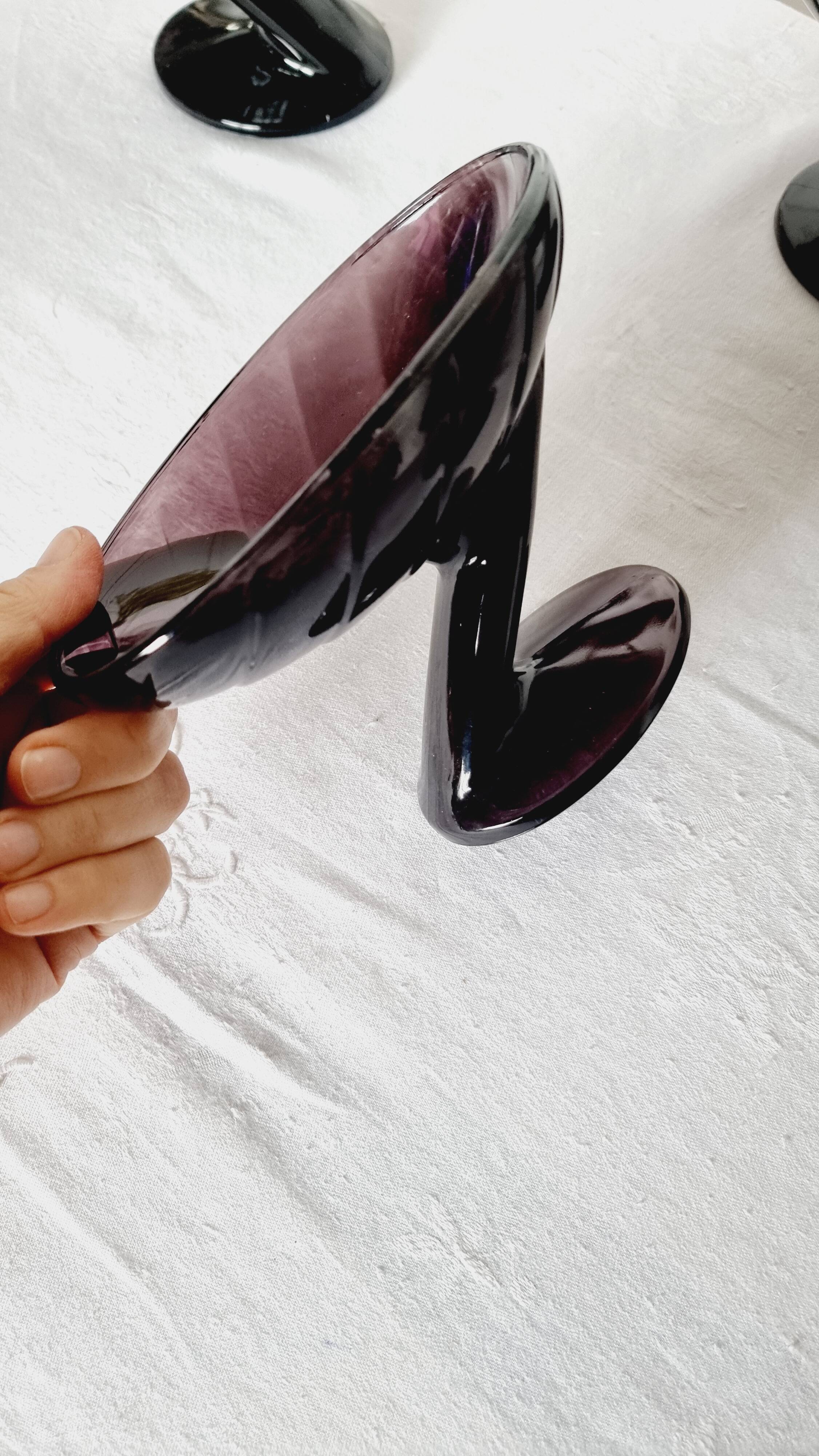 Set of 4 "Zig-Zag" dessert glasses in amethyst crystal Art Deco