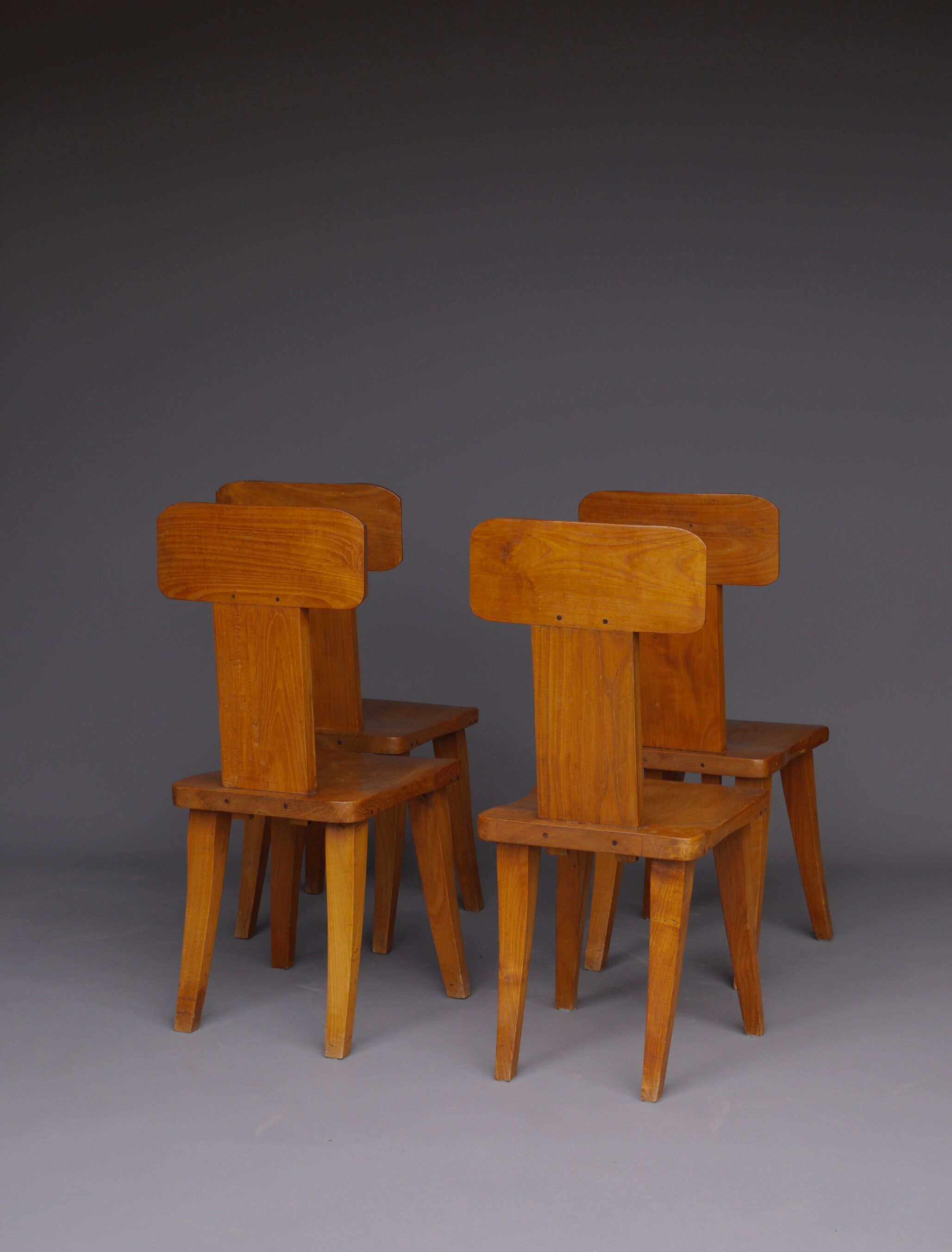 Brutalist elm wood dining chairs 1970s