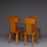 Brutalist elm wood dining chairs 1970s