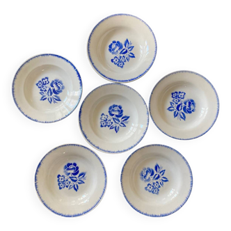 6 assiettes creuses fleurs bleues Digoin Simone