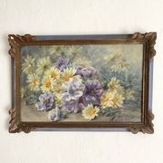 Framed old watercolor flowers M Réginal