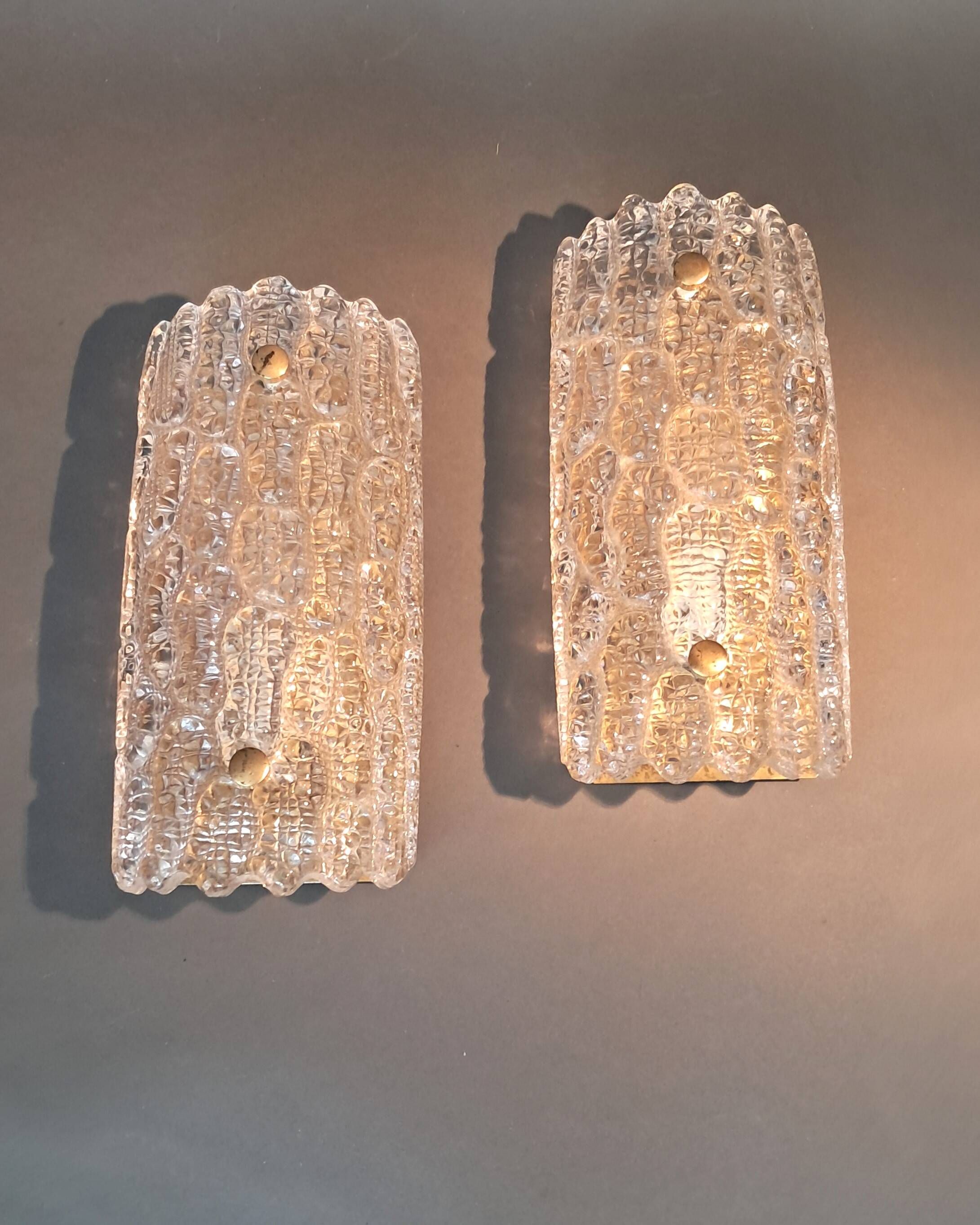 Pair of gilt brass and crystal sconces by Carl Fagerlund for Orrefors, 1960.