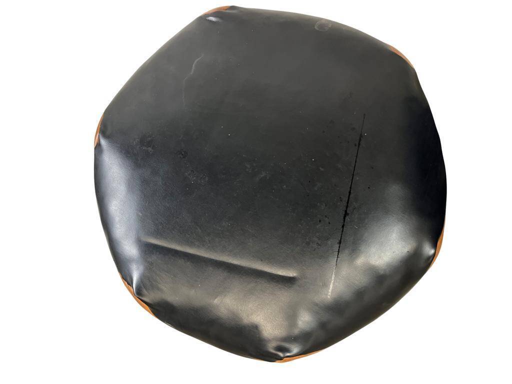 Vintage brown black patchwork pouf from the 70s