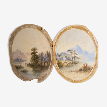 Paire d'aquarelles "Paysage lucustre" Edwin Earp (1851-1945)