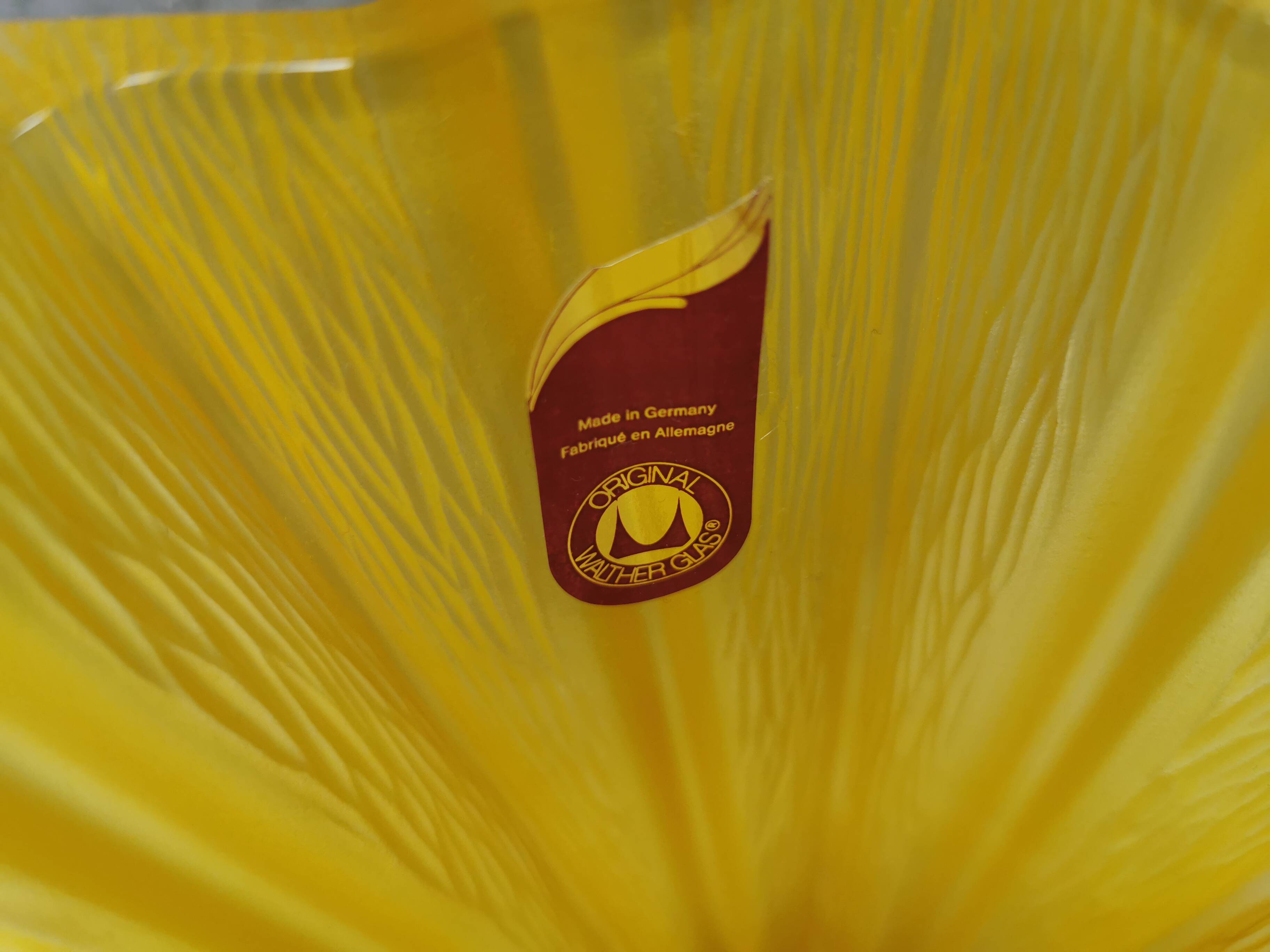 Yellow glass vase from German Walther glass estimated 1970-80s.
