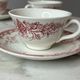 Set of 5 cups and saucers Sarreguemines with red rose decoration.