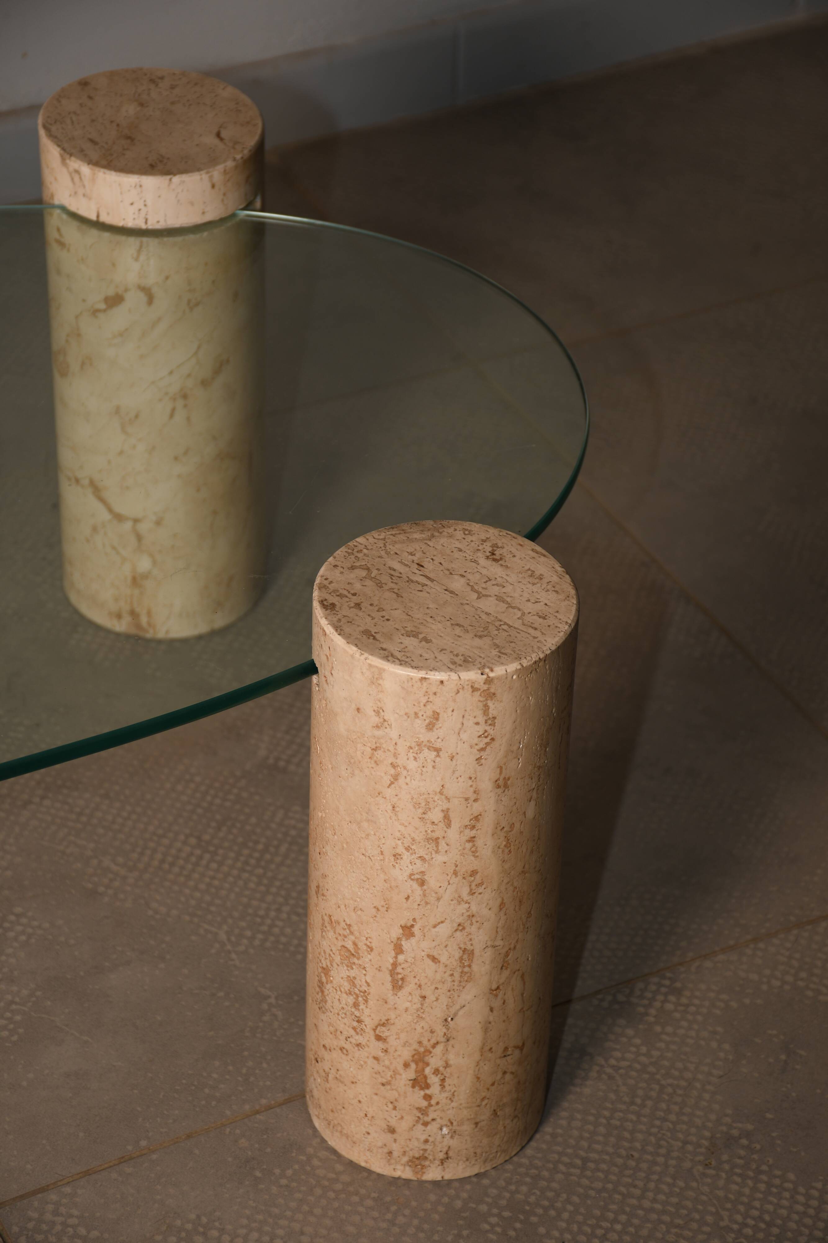 Coffee table, marble legs, glass top, from the 60s