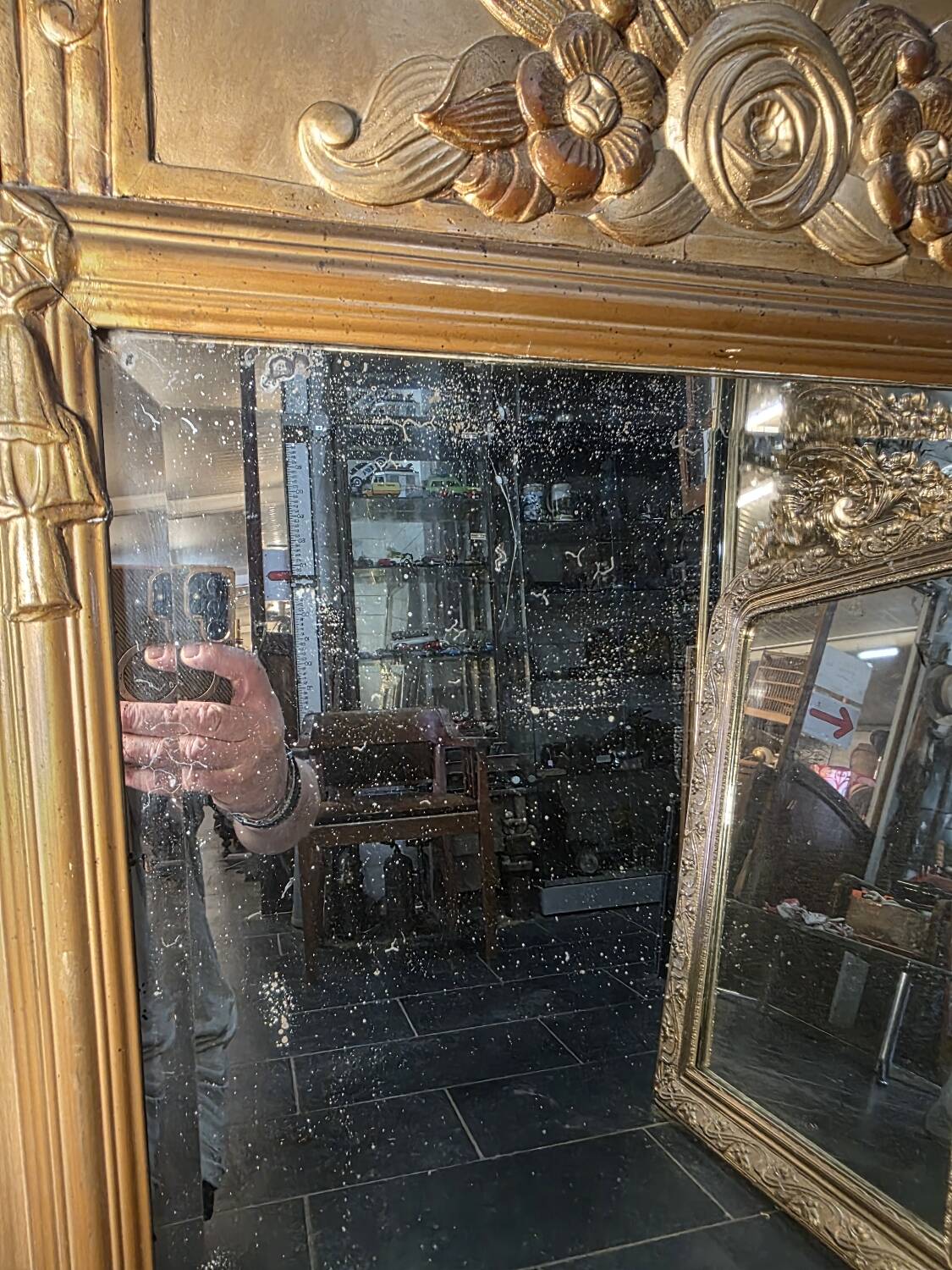 Art Deco gilded trumeau, bevelled mirror