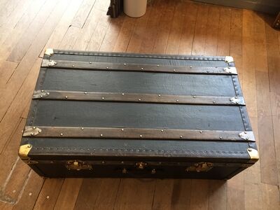 Old wooden brass leather trunk