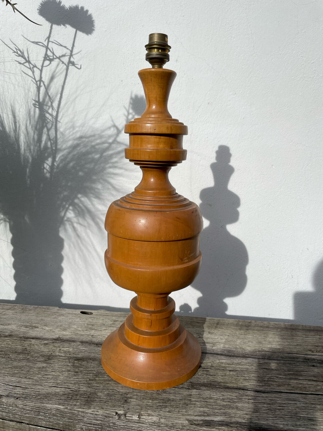 Large turned wooden lamp base