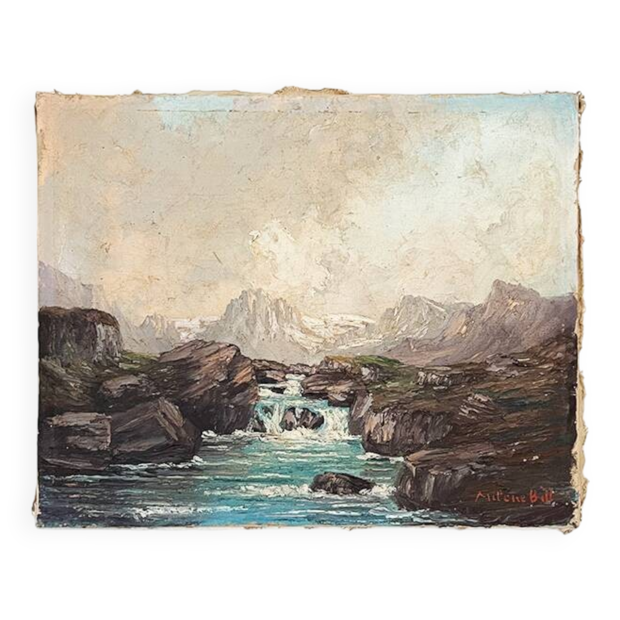 Painting "Mountain Torrent", Oil on canvas