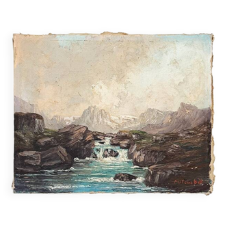 Painting "Mountain Torrent", Oil on canvas