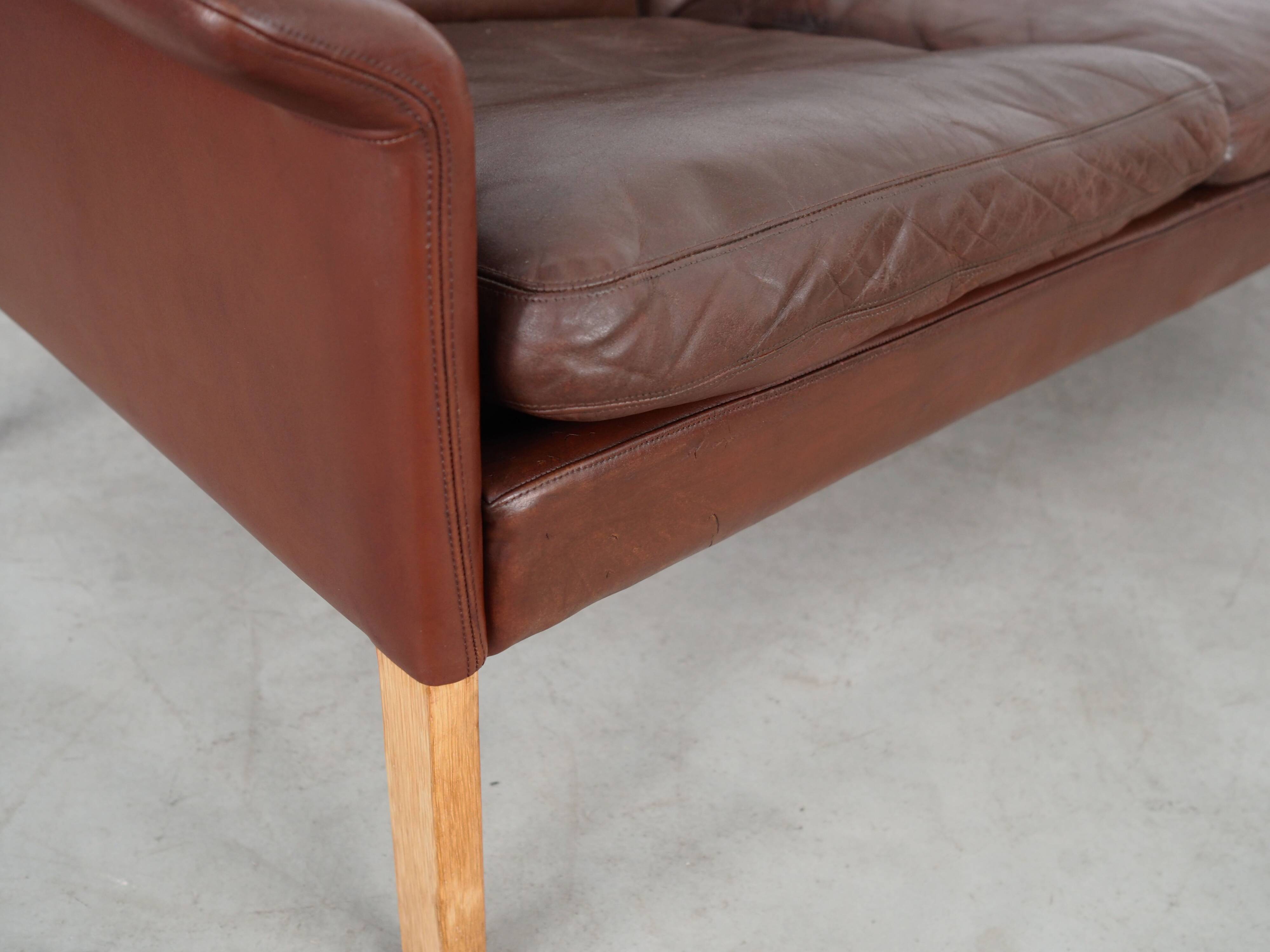 Brown leather sofa, Danish design, 1960s
