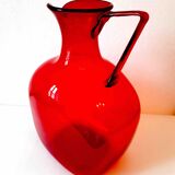 Vintage pitcher in bright red blown glass