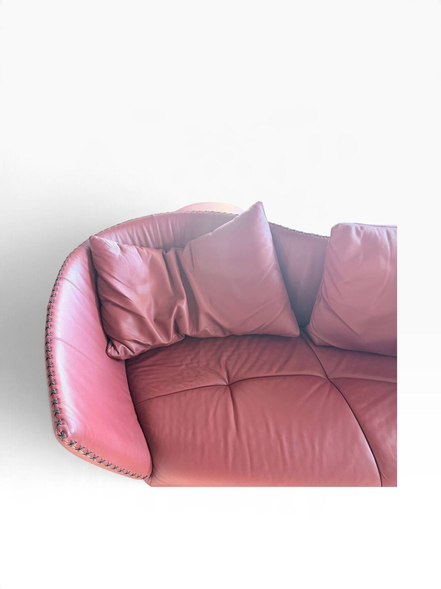 de Sede DS-102 red leather sofa with 3 stools