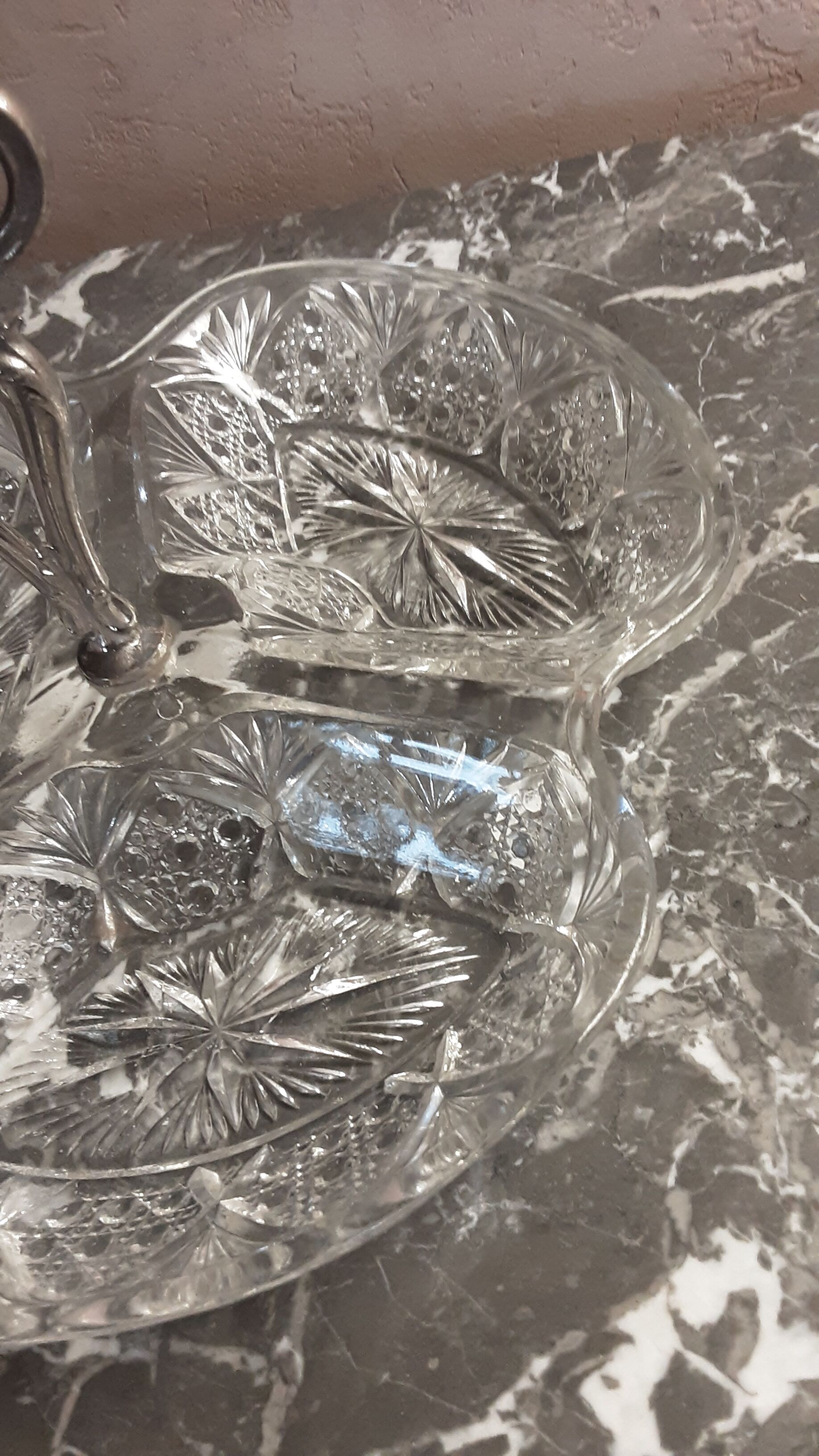 Aperitif dish or appetizer in vintage chiseled glass