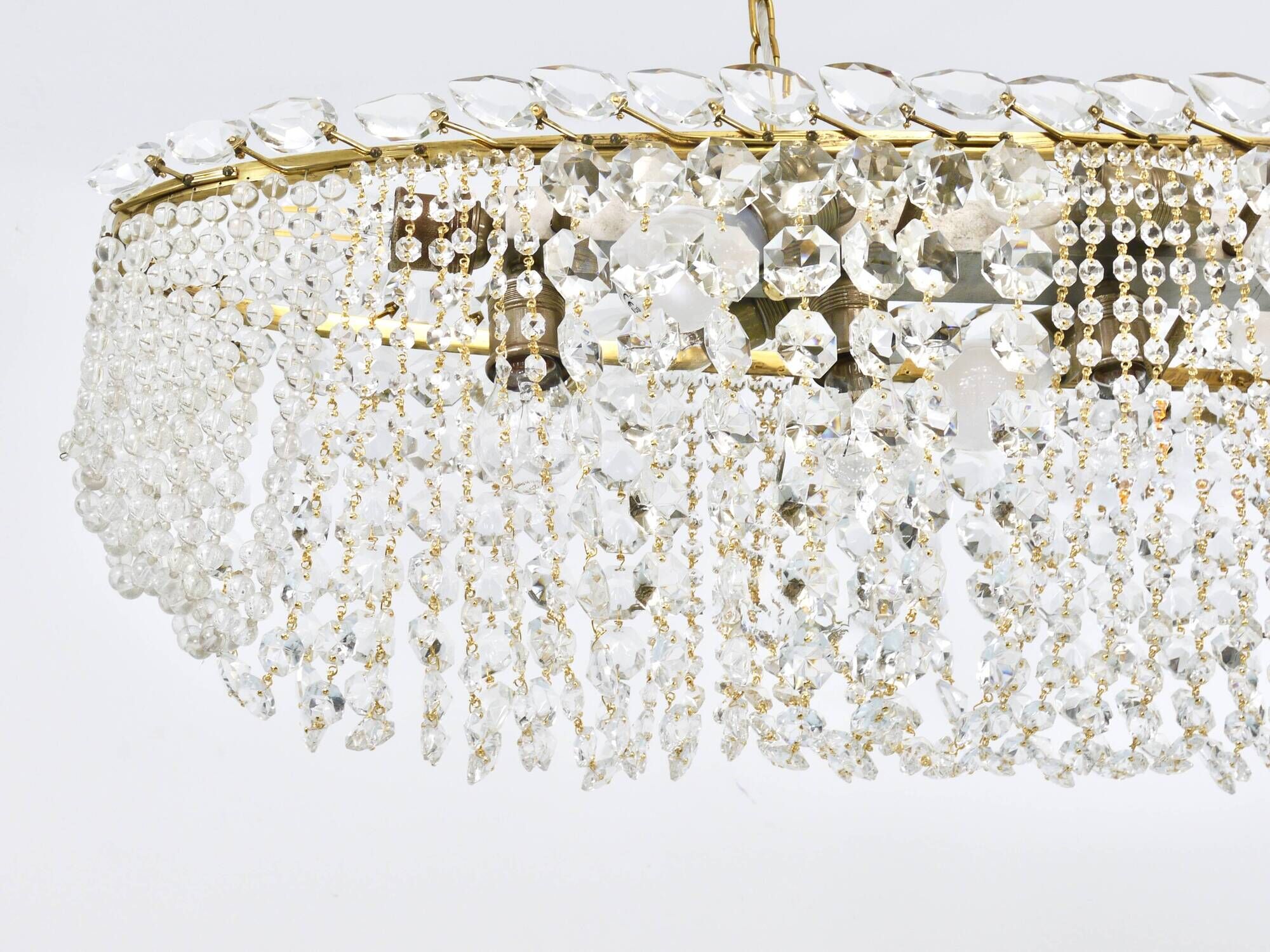J.T. Kalmar Josef Frank 58" Zeppelin Crystal and Brass Chandelier, Vienna, 1950s