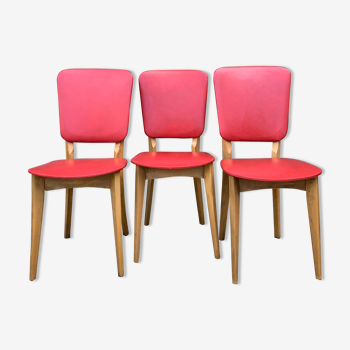 Ensemble de 3 chaises en skaï 70's