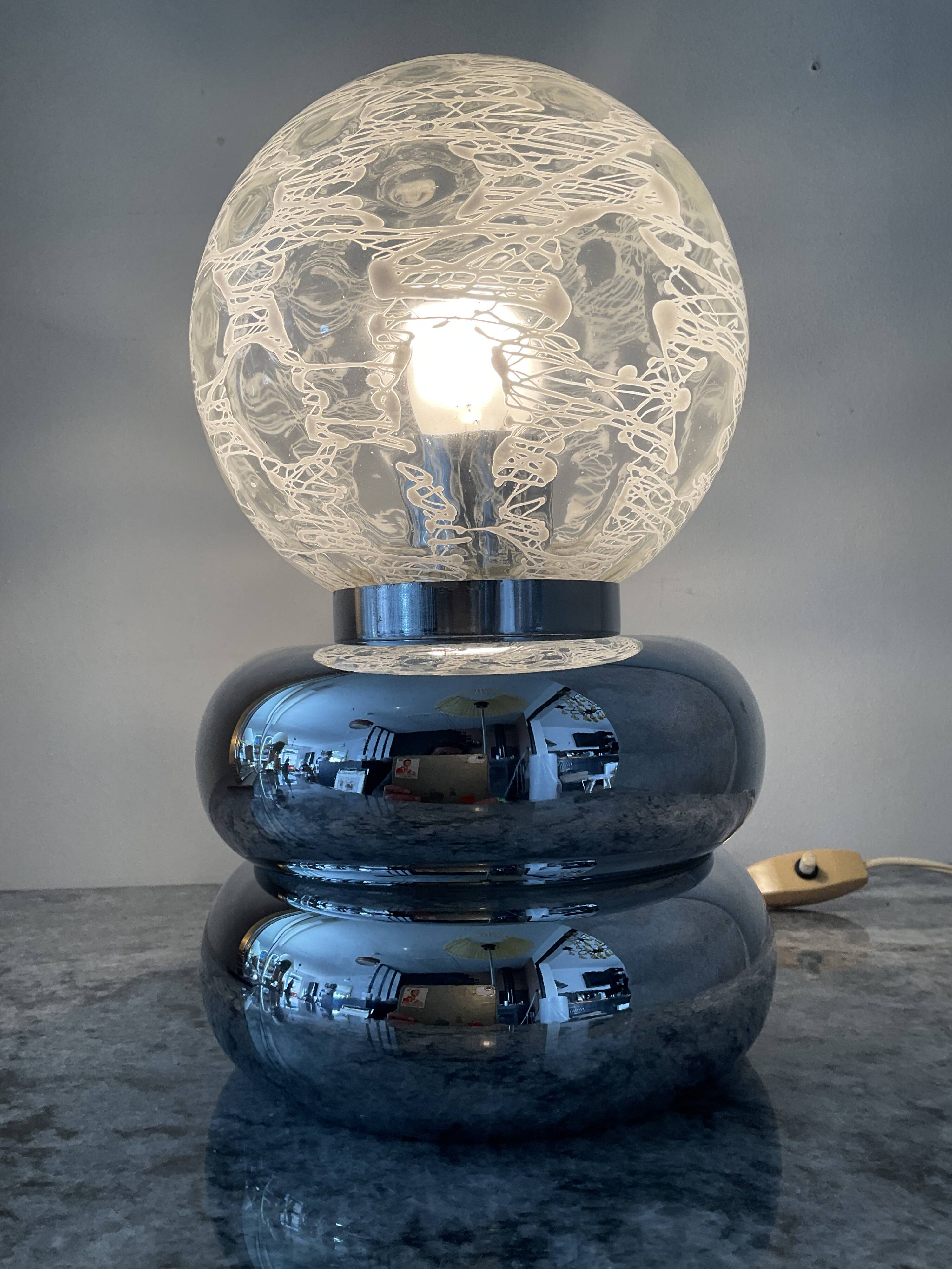 Space Age lamp in chrome metal and glass