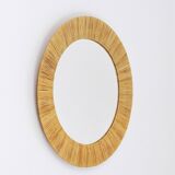 Mid-century Round Wall Mirror Italian Riviera in Raffia with a Bast Frame, 1950s
