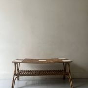 Large coffee table in Audoux style made of bamboo, rattan & ceramic, Italy 1970.