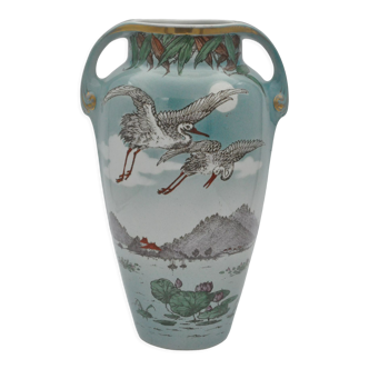 Old art nouveau vase with storks signed K&G Lunéville Formosa 703 collection