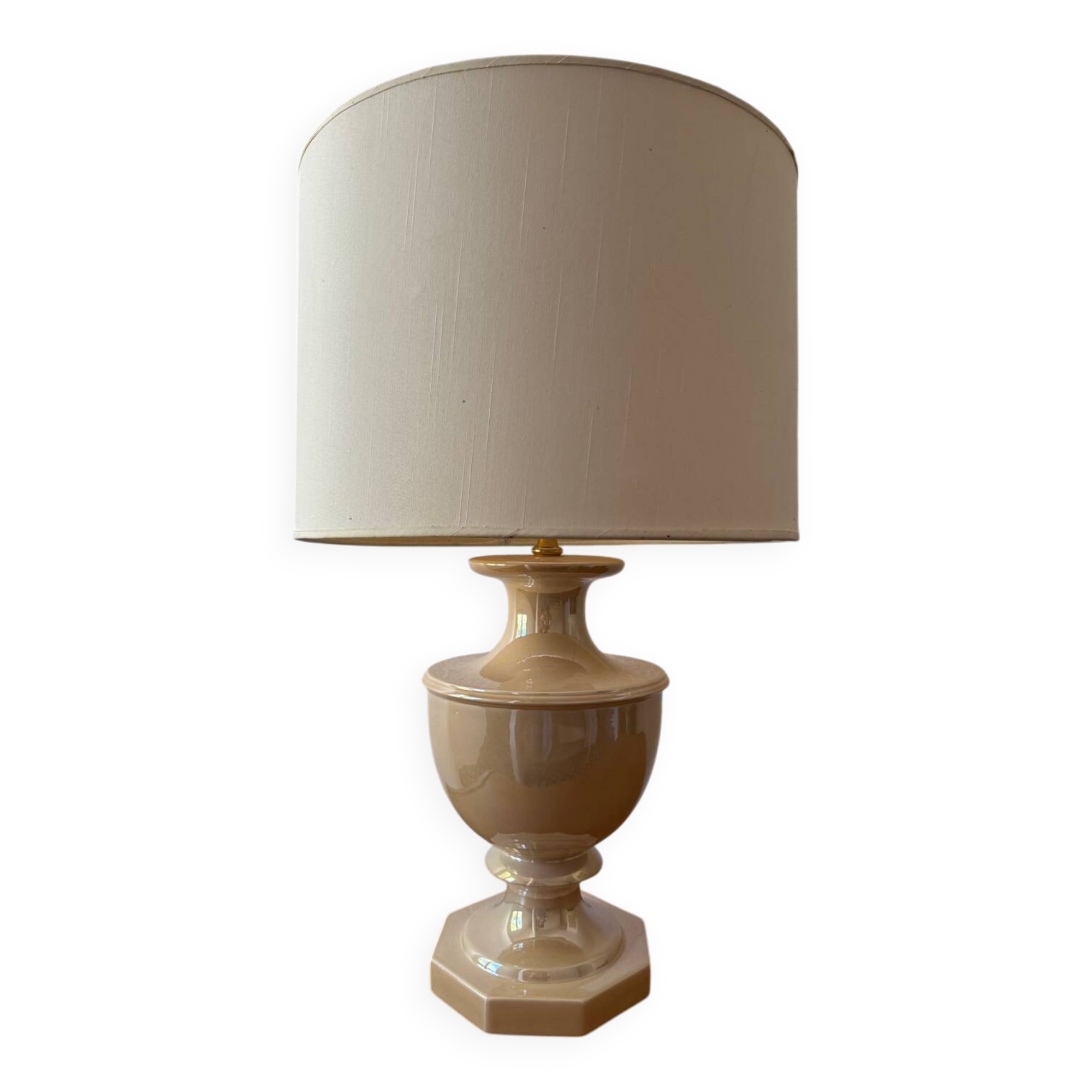 Beige glazed ceramic lamp from the 80s