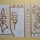 Large oil on canvas painting signed Pey Taryck abstract figures ethnic africa middle east