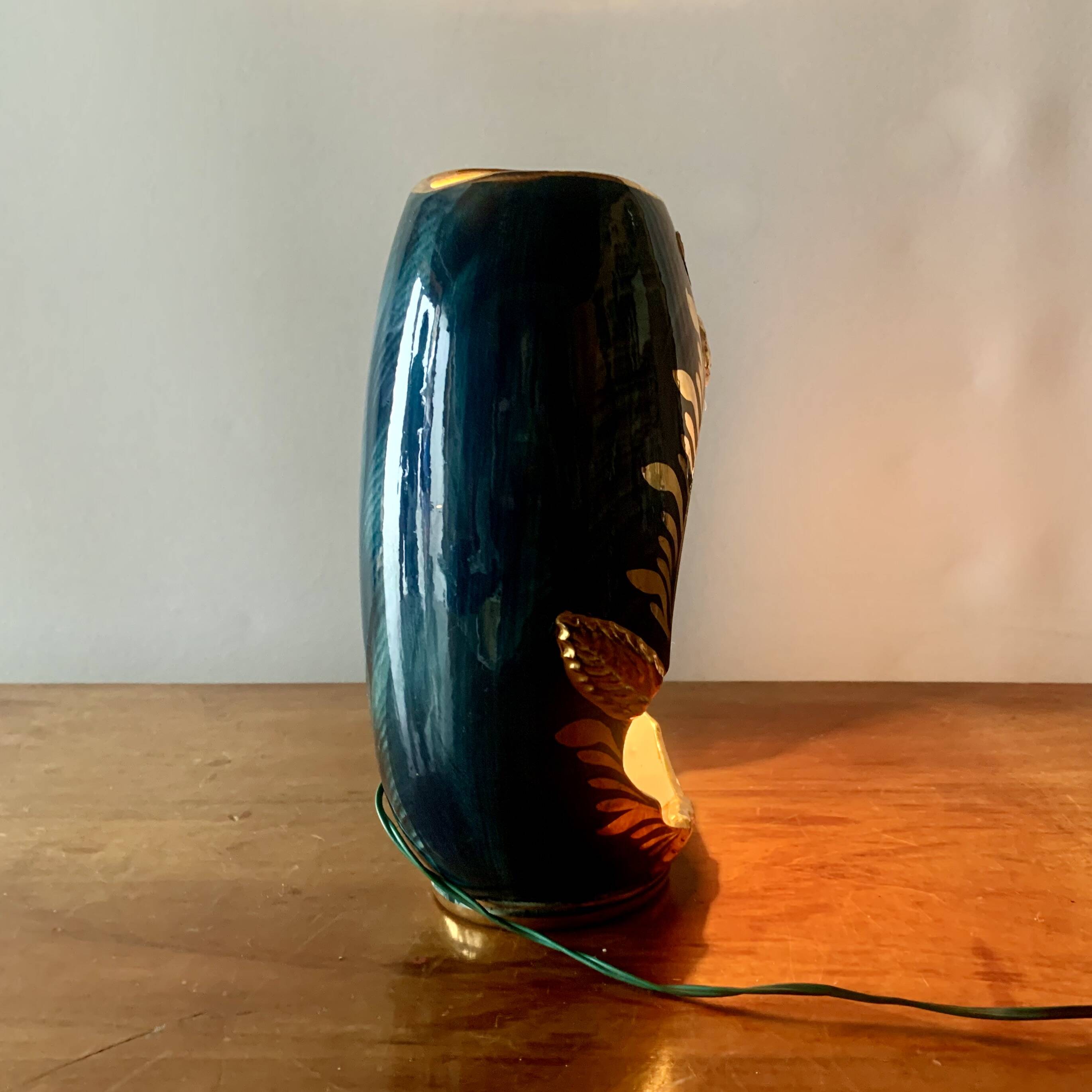 Old glazed ceramic bedside lamp - Bequet - Made in Belgium