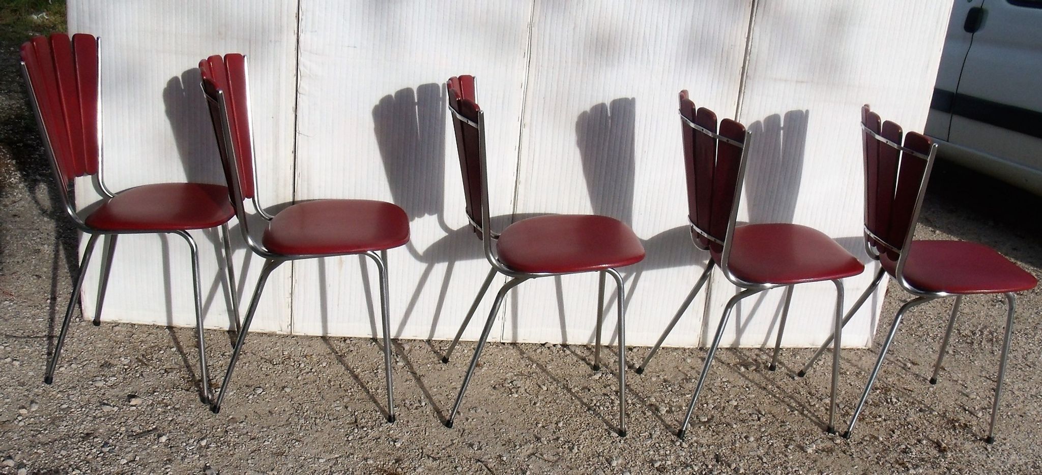 Set of 5 chairs the lag Soudexvinyl 1970 in leatherette Burgundy
