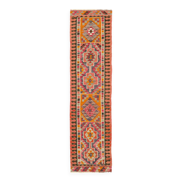 Turkish Handwoven Vintage Herki Kilim 94 cm x 346 cm