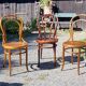 6 Thonet Fischel bistro chairs and others in curved wood from the early 20th century