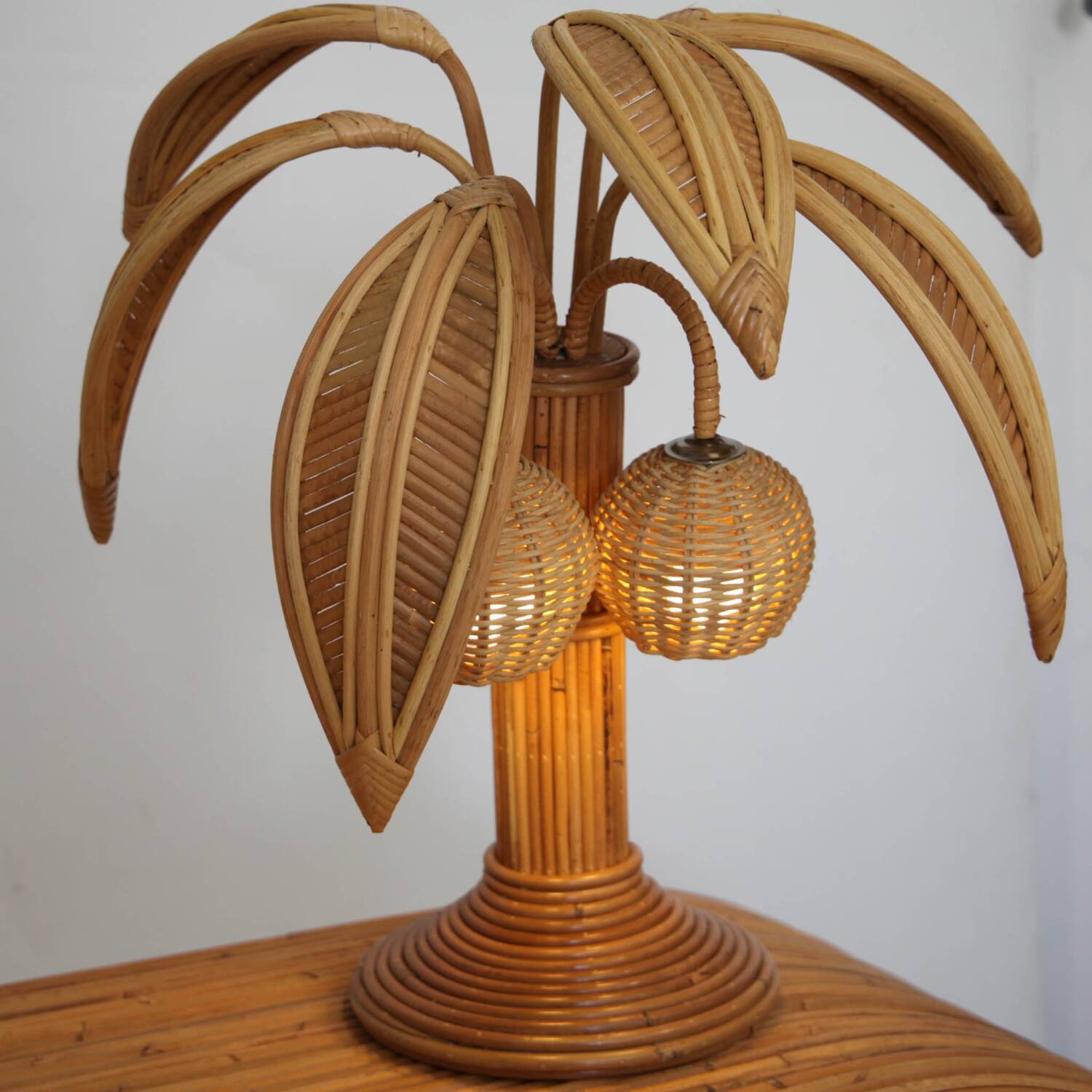 Paire de lampes «palmier» en rotin