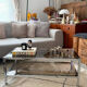 Table Basse Vintage Chrome & Verre Fumé (Style Belgo Chrom)