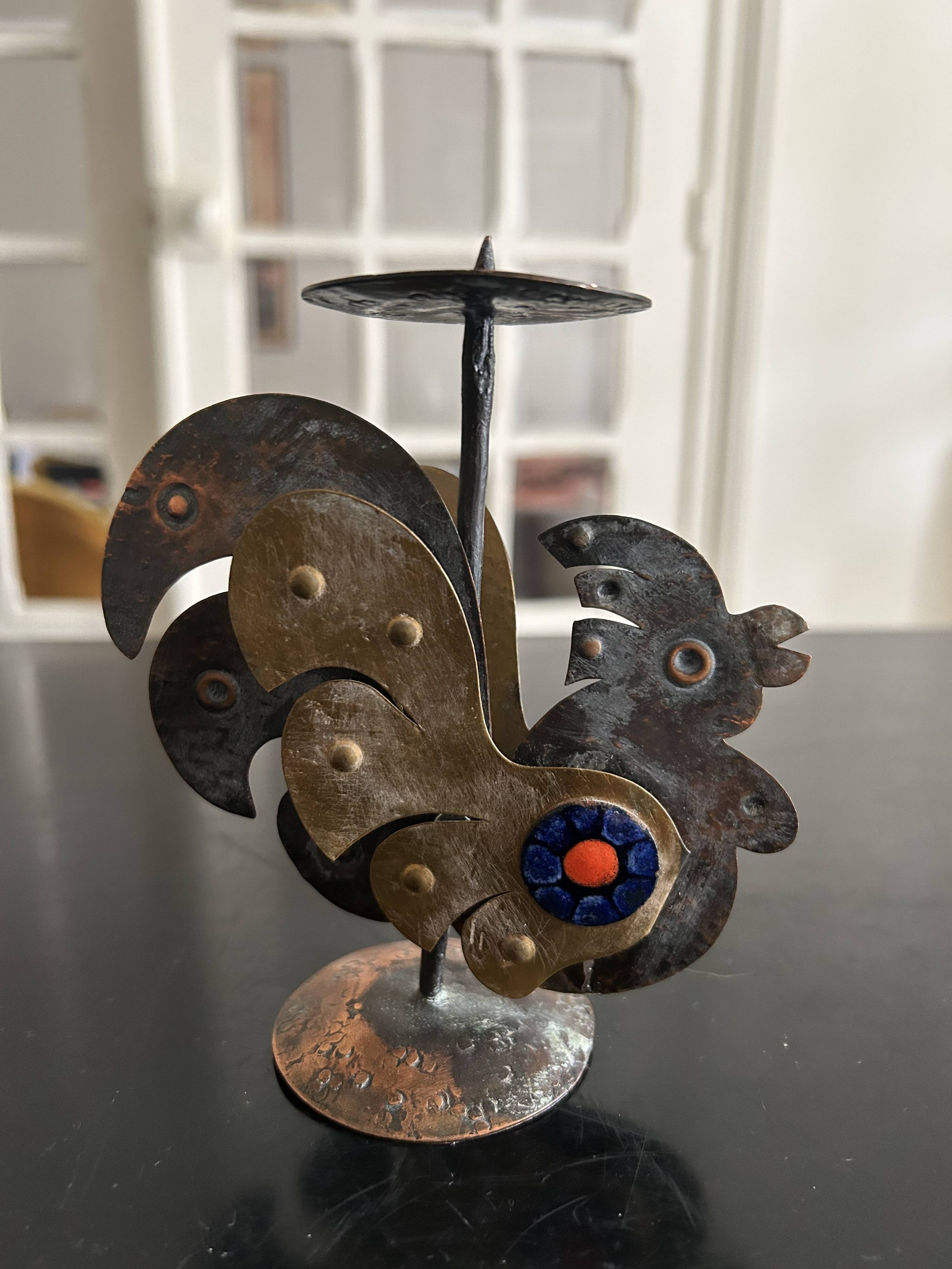 Copper rooster candle holder