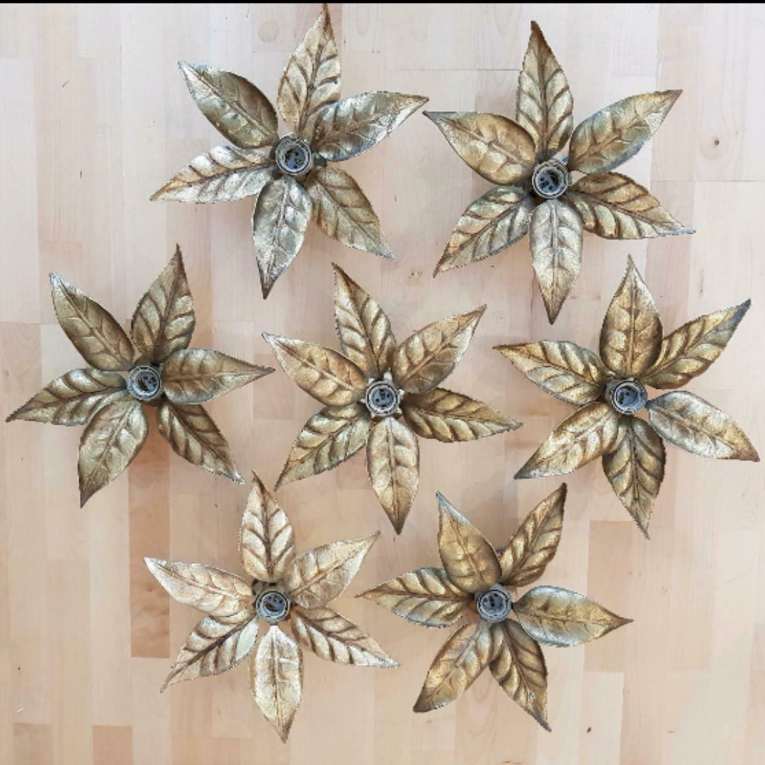 Brass flower floral wall sconce, Willy Daro for Massive, Belgium 1970s