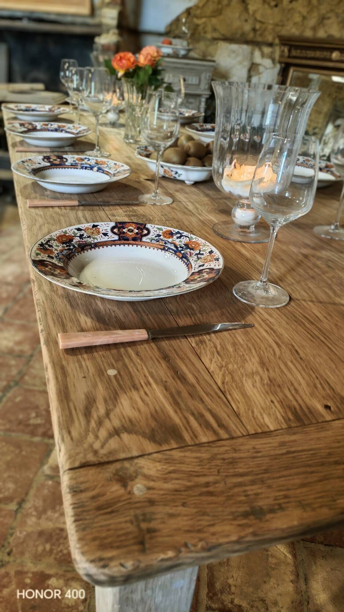 Solid oak farmhouse table "brut" 247x89, top "chocolate oak"
