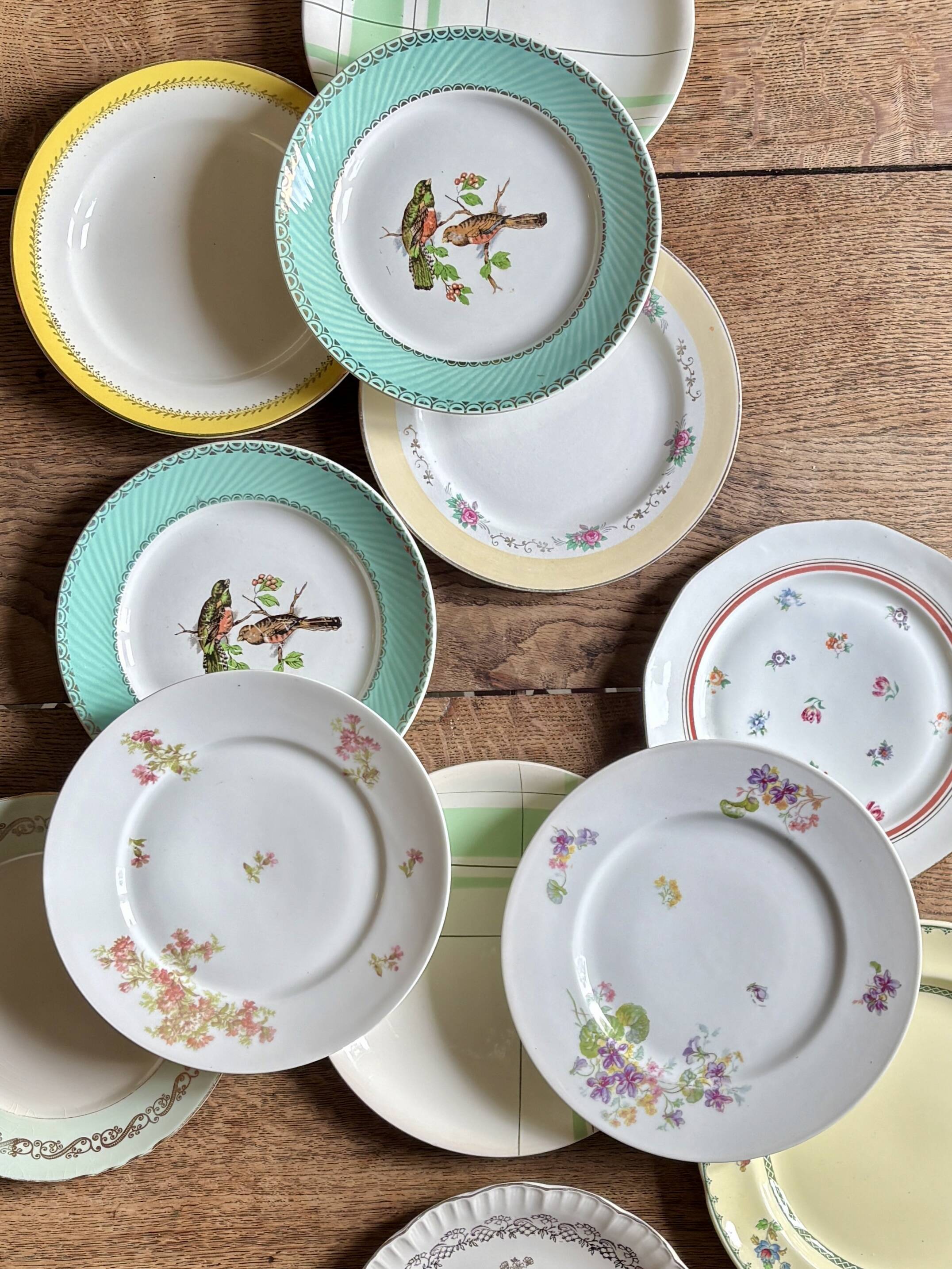 Lot de 12 assiettes plates vintage dépareillées