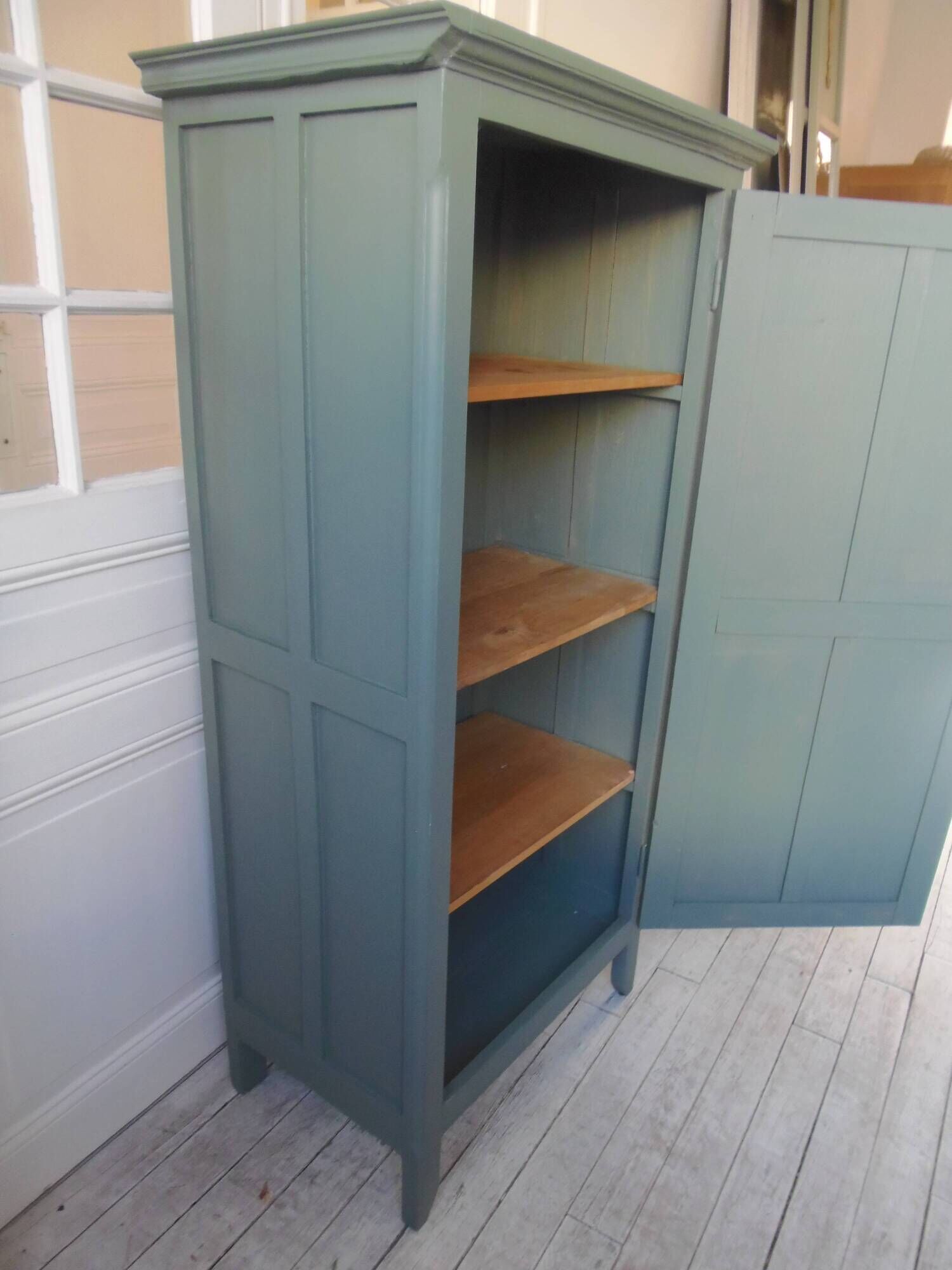 Vintage 1-door Parisian wardrobe re-enchanted in smoky green.