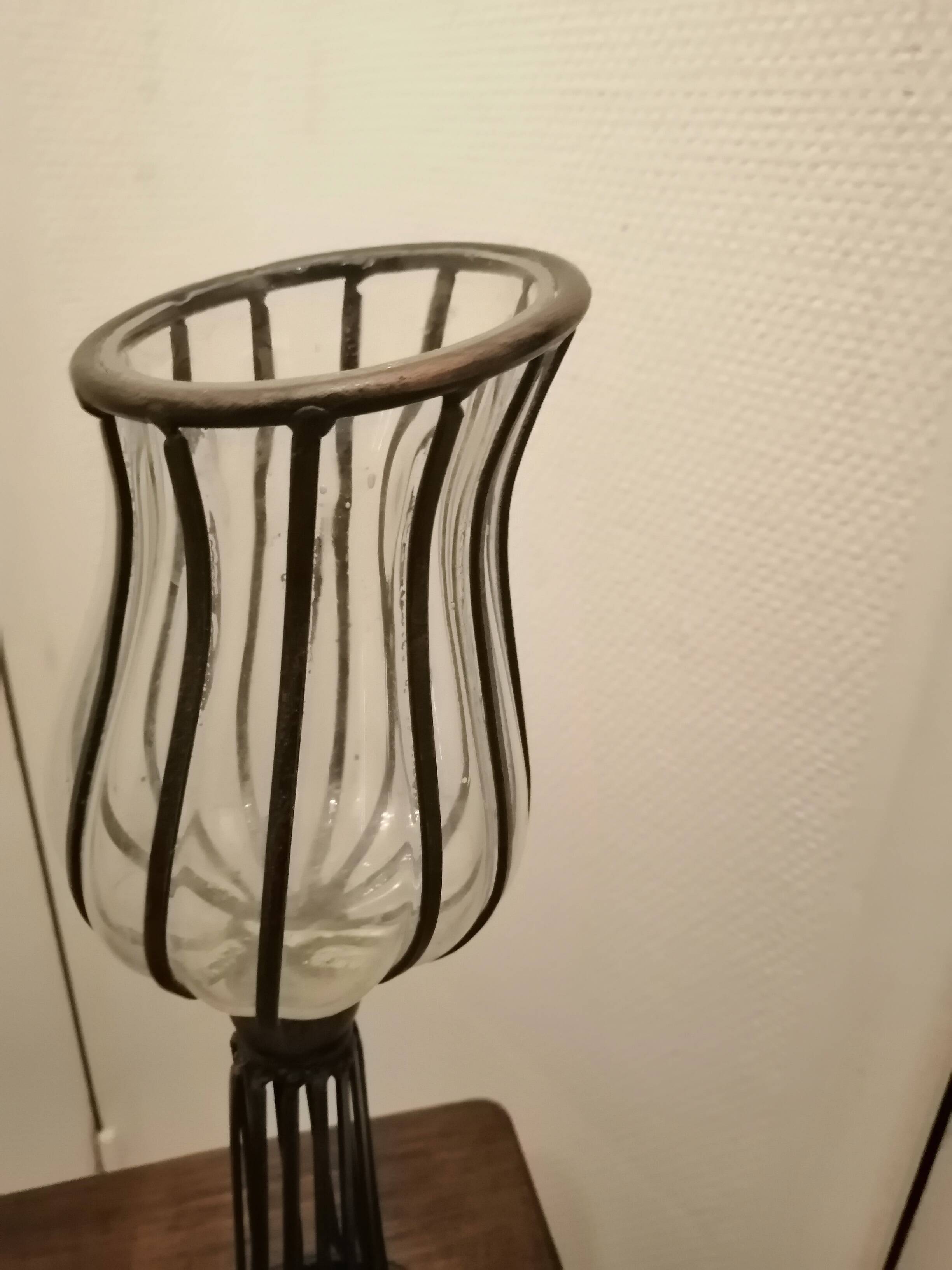 Pair of vintage/retro glass and metal vases